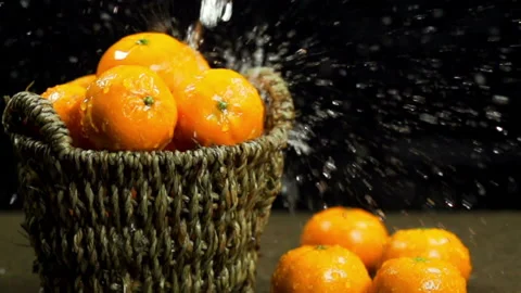 Washing Orange Fruit Slow Motion Stock-Footage 130299199
