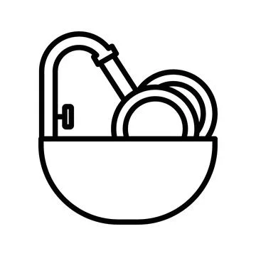 Washing plate icon linear logo mark in black and white Stock Illustration