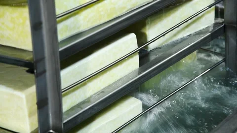 The washing process during cheese production at a cheese factory. Stock Footage 328227742