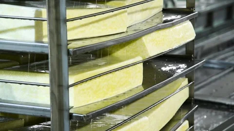 The washing process during cheese production at a cheese factory. Stock Footage 341789718