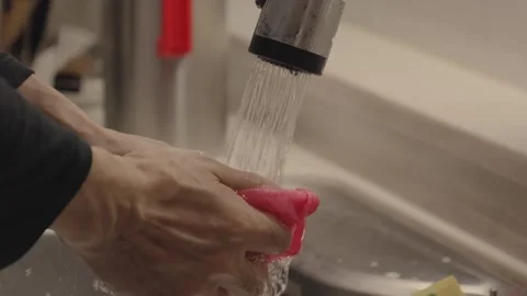 Washing Red Dish Towel In Kitchen Sink Close Up Stock Footage 322052231