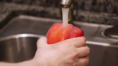 Washing red pepper Stock Footage 281905806