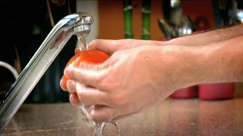 Washing a Red Tomato 2 Stock Footage 731612