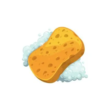 Washing sponge in foam isolated soapy washcloth Stock Illustration