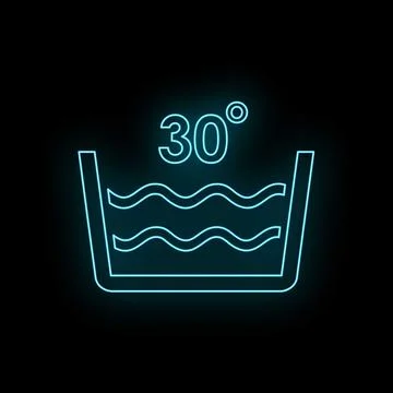 Washing temperature 30 degrees celsius neon glow symbol イラスト素材