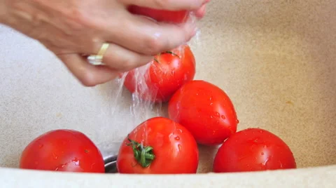 Washing tomatoes in the kitchen Stock Footage 56040668