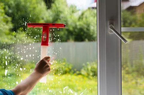 Washing window with mosquito nets Stock Photos