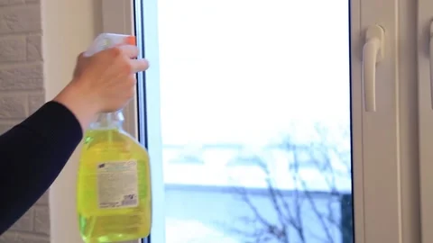 WASHING THE WINDOWS Stock Footage 155550057