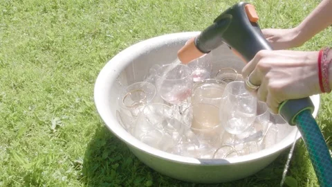 Washing Wine Glasses Stock Footage