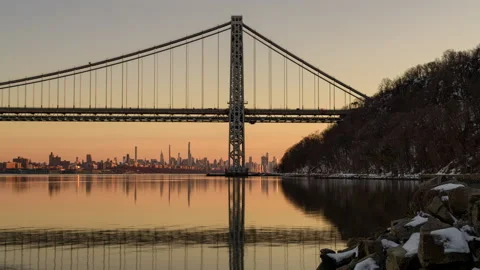 Washington Bridge Hudson River Timelapse Short Stock Footage 149214574