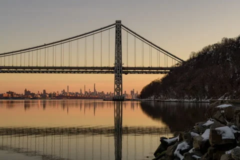 Washington Bridge Hudson River Timelapse Short Stock Footage 149214912