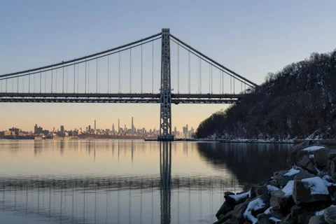 Washington Bridge Hudson River Timelapse Extended (1 of 2) Stock Footage 149214972
