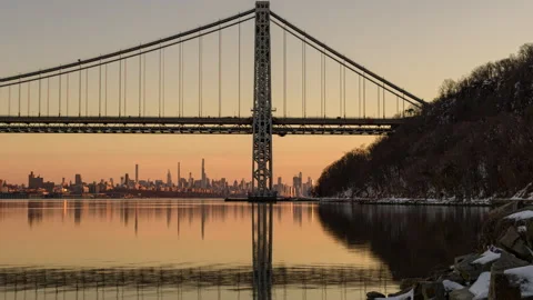 Washington Bridge Hudson River Timelapse Short Zoom In Stock Footage 149227605