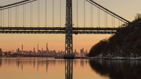 Washington Bridge Hudson River Timelapse Short Zoom Out Stock Footage 149227607