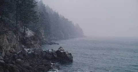 Washington coast winter storm with waves and cliffs Stock Footage 102730710