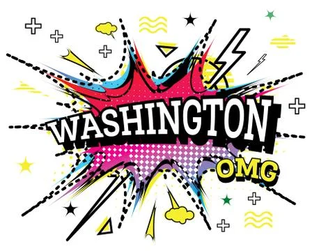 Washington Comic Text in Pop Art Style Isolated on White Background. Illustrazione stock