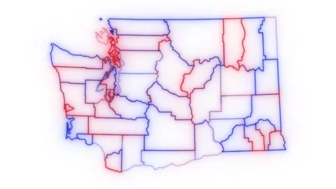 Washington county map red blue election outline white background seamless loop 스톡 동영상 343868142