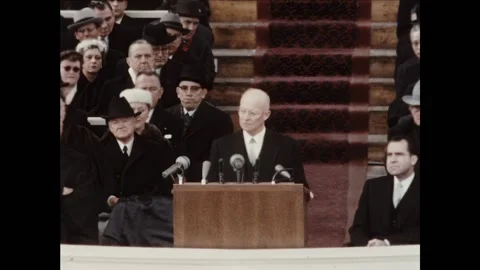 WASHINGTON DC - 1957 - In his second inaugural address, President Eisenhower Stock Footage 316636025