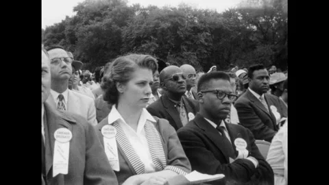 Washington DC 1960s: A crowd gathers at the Lincoln Memorial. Two children, Stock Footage 331228438