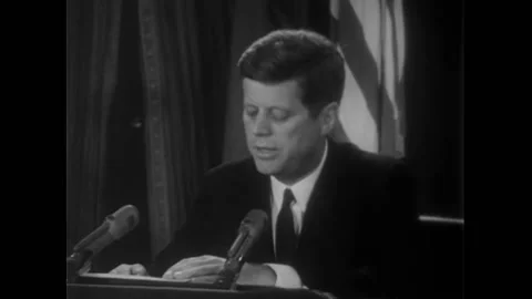 WASHINGTON DC - 1962 - In a speech about the Cuban Missile Crisis, JFK explains Stock Footage 288079378