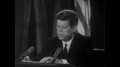 WASHINGTON DC - 1962 - In a speech about the Cuban Missile Crisis, JFK explains Stock Footage 288079725