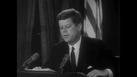 WASHINGTON DC - 1962 - In a speech about the Cuban Missile Crisis, JFK calls out Stock Footage 288080118