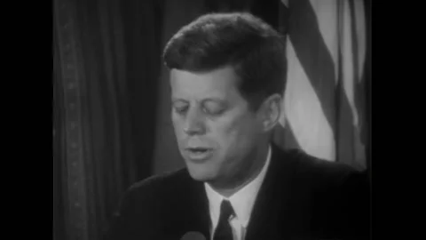 WASHINGTON DC - 1962 - In a speech about the Cuban Missile Crisis, JFK outlines Stock Footage 288081921