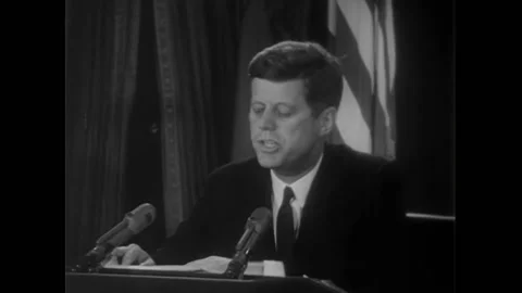 WASHINGTON DC - 1962 - In a speech about the Cuban Missile Crisis, JFK explains Stock Footage 288082519