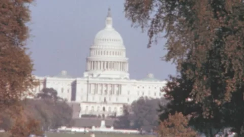 Washington D.C. - 1963: traffic in front of Capitol Hill - US Congress building Stock Footage 258325008