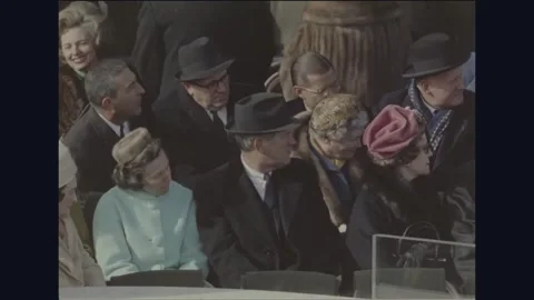 WASHINGTON DC - 1965: Johnson Inauguration — Guests await ceremony Stock Footage 342589401