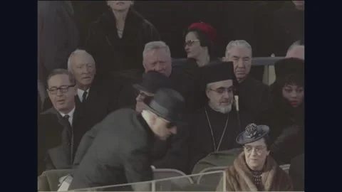 WASHINGTON DC - 1965: Johnson Inauguration — Clergy greet guests Stock Footage 342589417