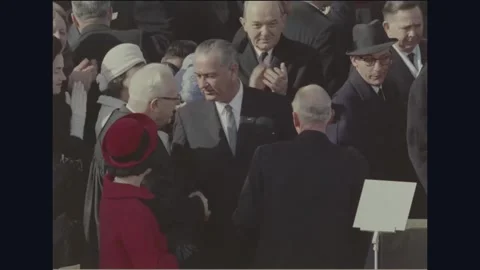 WASHINGTON DC - 1965: Johnson Inauguration — Johnson in crowd Видео 342589435