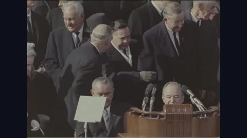 WASHINGTON DC - 1965: Johnson Inauguration — Podium speaker Stock Footage 342589481