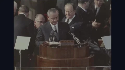 WASHINGTON DC - 1965: Johnson Inauguration — Address begins Stock Footage 342589496