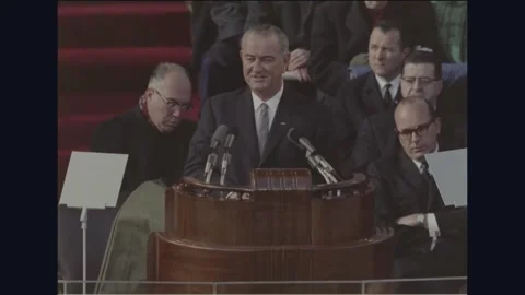 WASHINGTON DC - 1965: Johnson Inauguration — Johnson speaks Stock Footage 342589498