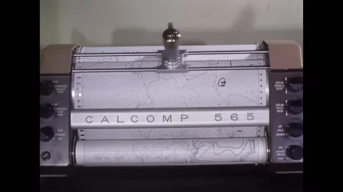WASHINGTON DC - 1967 - A CALCOMP 565 Weather machine drawing out a weather map. Stock Footage 312747851
