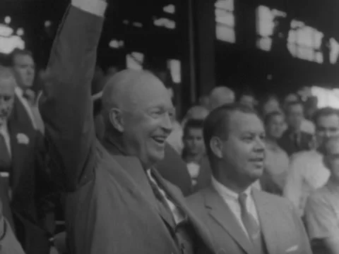Washington, DC - 7/30/57: Dwight Eisenhower attends Senators-White Sox game Stock Footage 232159267