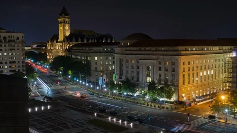 Washington DC Aerial Night Time Lapse Downtown Pennsylvania Avenue Stock Footage 113659111