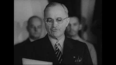 WASHINGTON, D.C. - AUGUST 14, 1945: Truman announces Japan's surrender Stock Footage 339065256