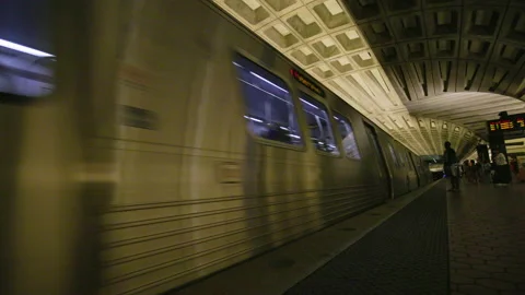 WASHINGTON, DC - AUGUST 2021: Subway train arriving at Metro Center, downtown DC Stock Footage 166752144