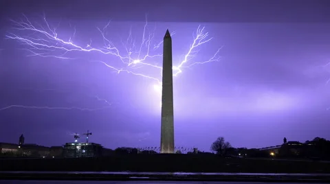 Washington DC beautiful dramatic lightning on monument slow HD Stock Footage 60223508