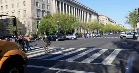 Washington DC busy road intersection downtown pedestrians traffic fast 4K Stock Footage 239806328