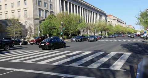 Washington DC busy road intersection downtown traffic 4K Stock Footage 239806534