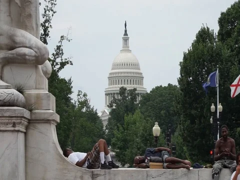 Washington DC Capitol Building with Homeless Stock Footage