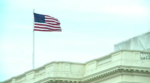 Washington DC Capitol, flag on a building Stock Footage 10819230