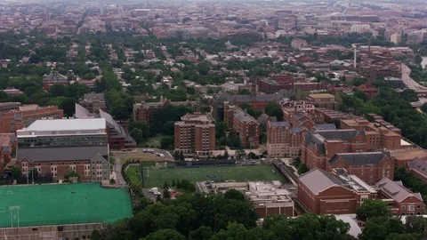 Washington, D.C. circa-2017, Aerial view of Georgetown University.  Shot with Stock Footage 84333547