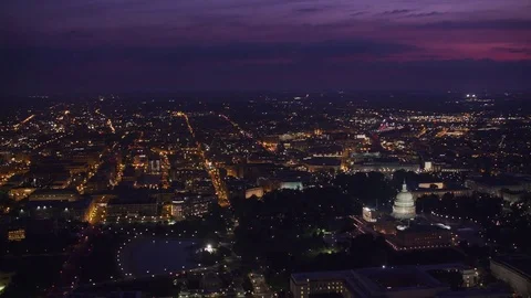 Washington, D.C. circa-2017, Wide aerial view of city and Capitol at dawn.  Shot Stock Footage