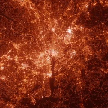 Washington DC city lights map, top view from space. Aerial view on night stre Stock Photos