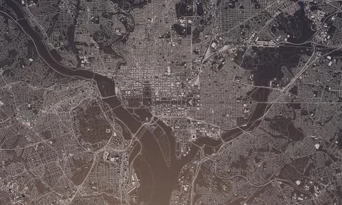 Washington DC city map 3D Rendering. Aerial satellite view. 스톡 일러스트