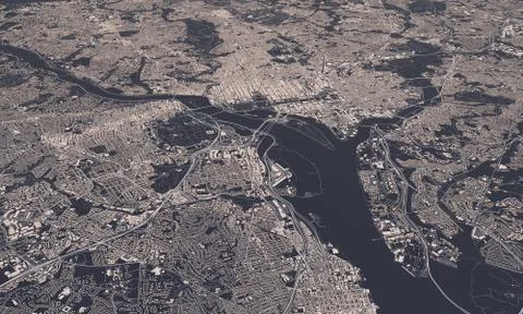 Washington DC city map 3D Rendering. Aerial satellite view. Illustrazione stock